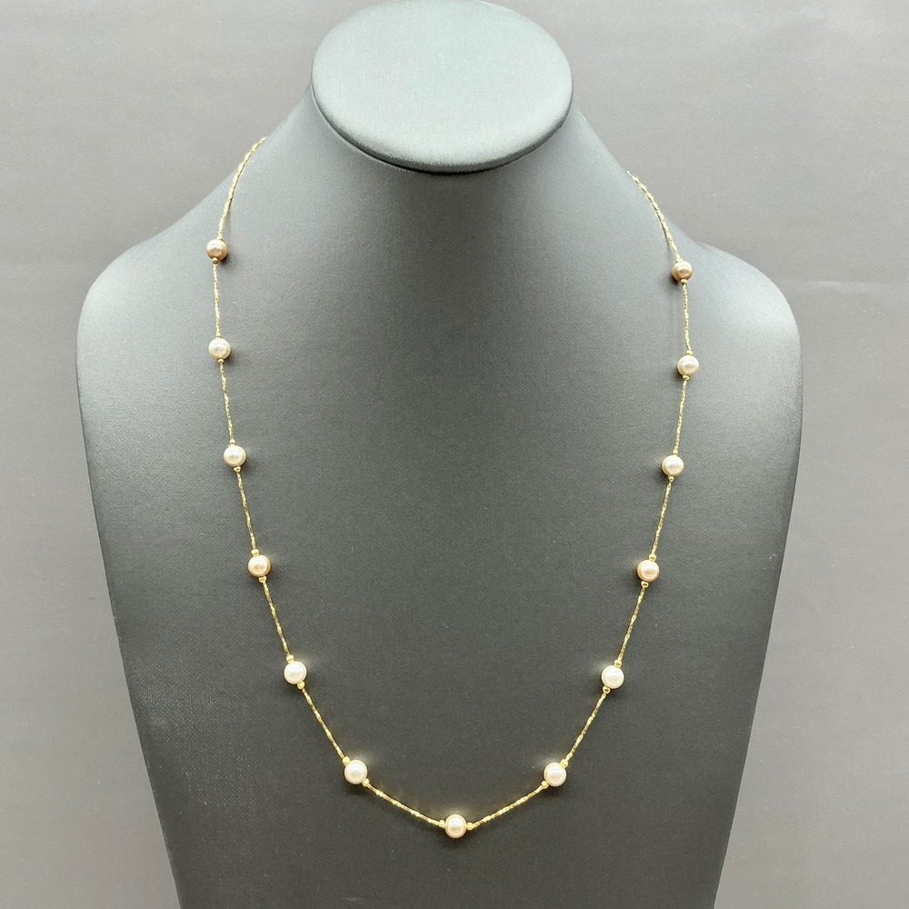 Napier Necklace Women Gold Faux Pearl Beaded Station Chain Lobster Clasp 23 Inch